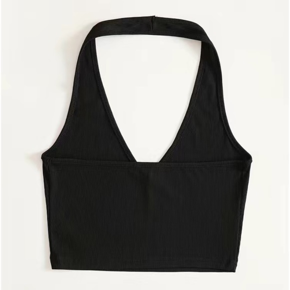 Basic Bae Halter Neck Ribbed Cropped Knit Top